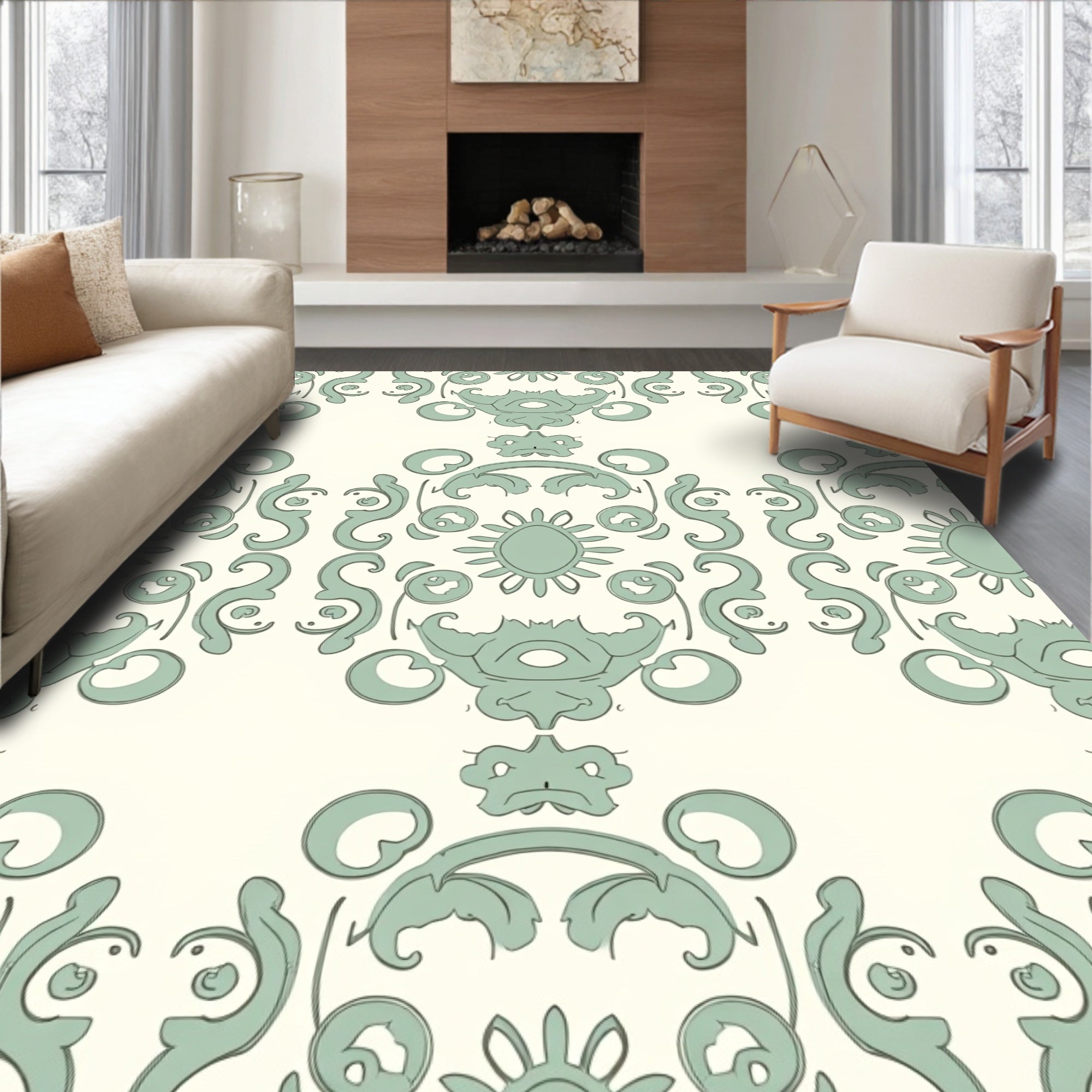 Vintage Floral Damask Scrolling Pattern Rug