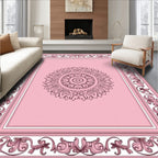 Ornate Pink Floral Mandala Design Rug