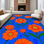 Vibrant Orange Floral Pattern Design Rug