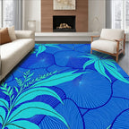 Teal Leaves on Deep Blue Circles Rug