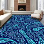 Abstract Swirls Navy Aqua Pattern Rug