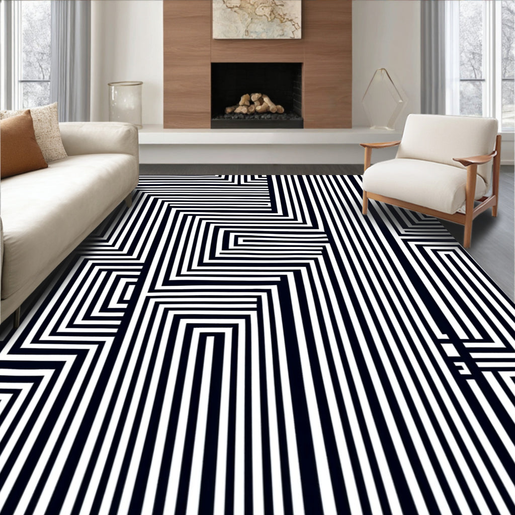 Black White Geometric Illusion Pattern Rug