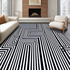 Black White Geometric Illusion Pattern Rug