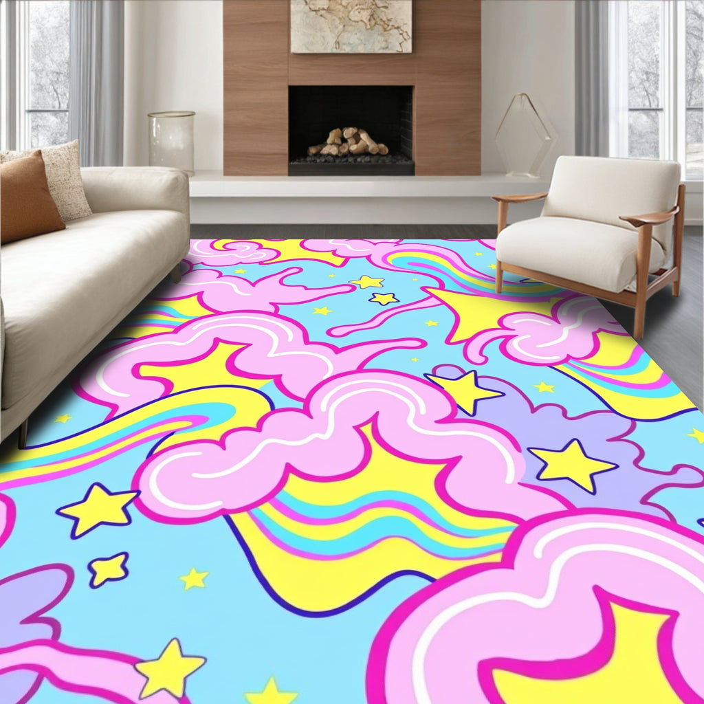 Retro Rainbow Cloud Star Pattern Rug