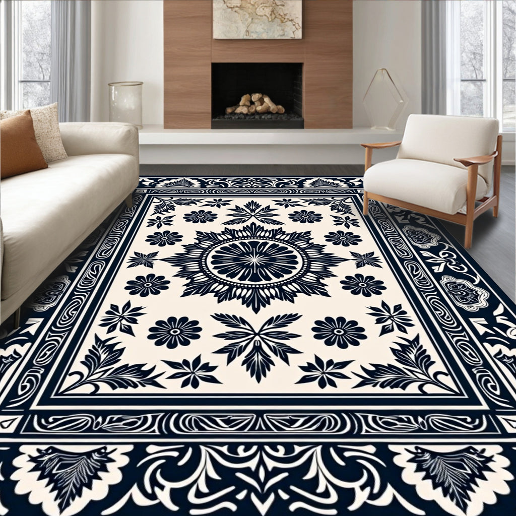 Floral Medallion Leaf Pattern Rug