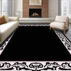 Elegant Black White Floral Border Design Rug