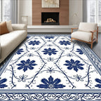 Classic Blue Floral Vine Pattern Rug