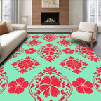 Red Floral Damask Pattern Rug