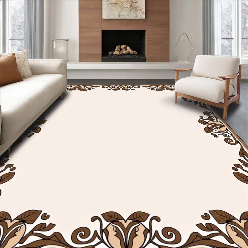 Brown Floral Vine Border Design Rug