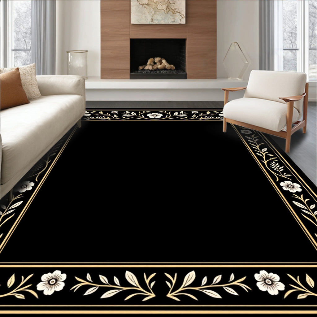 Elegant Floral Scroll Border Design Rug