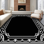 Ornate Black White Floral Frame Rug