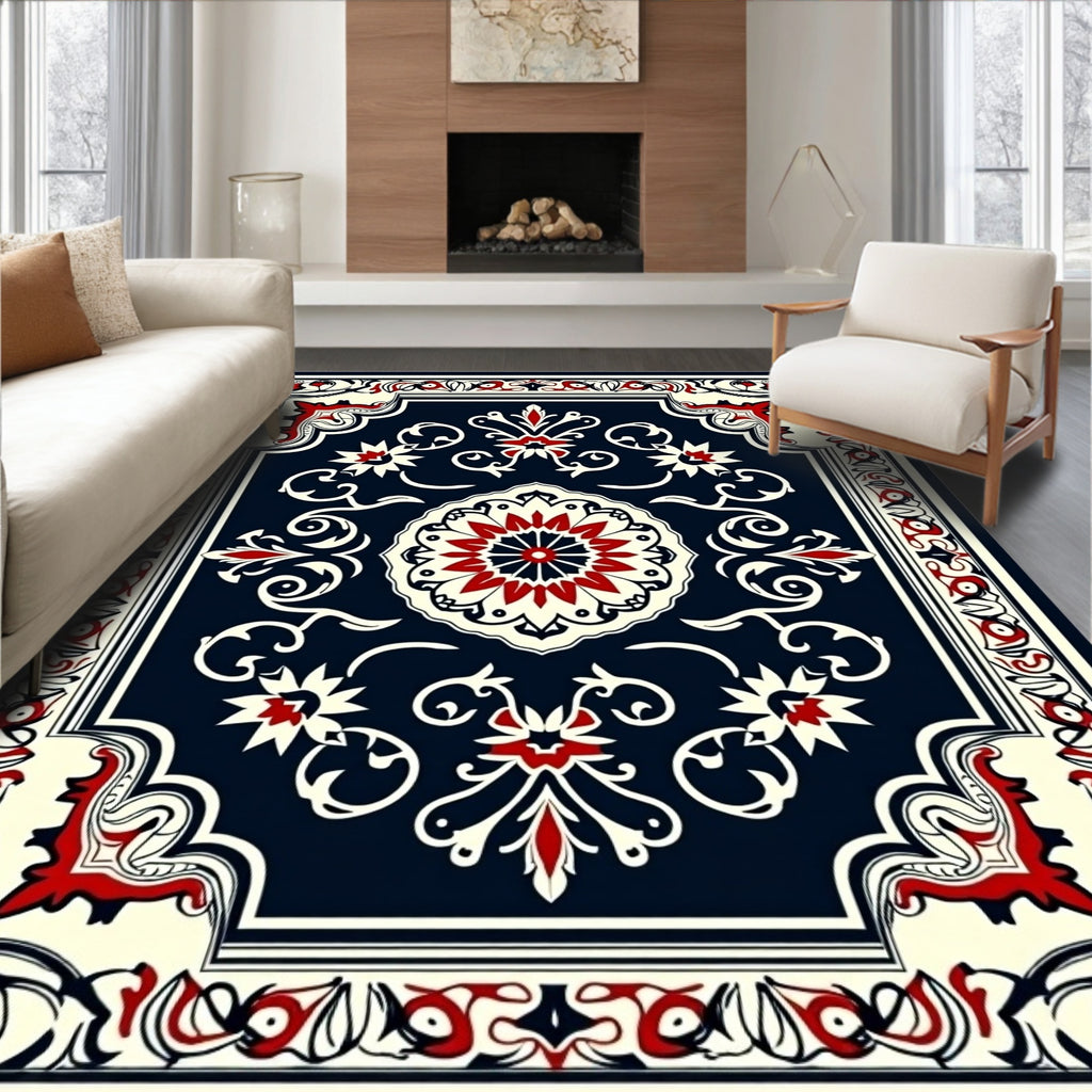 Classic Red Floral Medallion Dark Rug