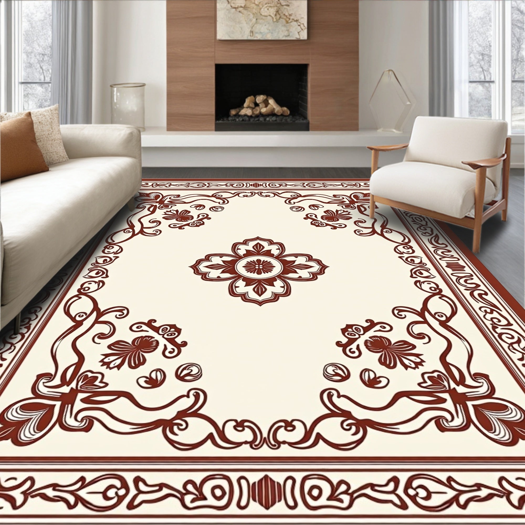 Vine and Floral Scroll Borders Rug