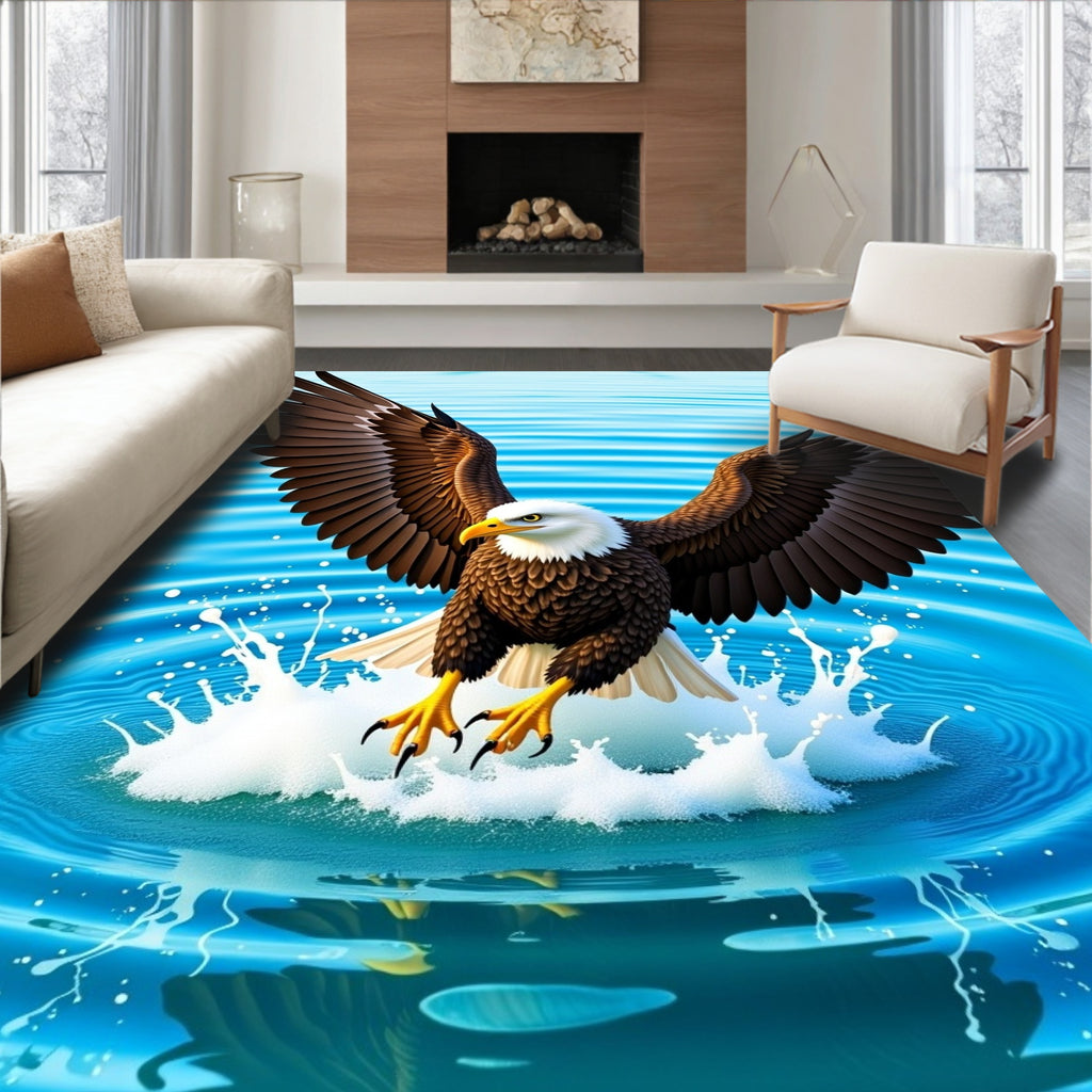 Majestic Eagle Diving Into Water Rug
