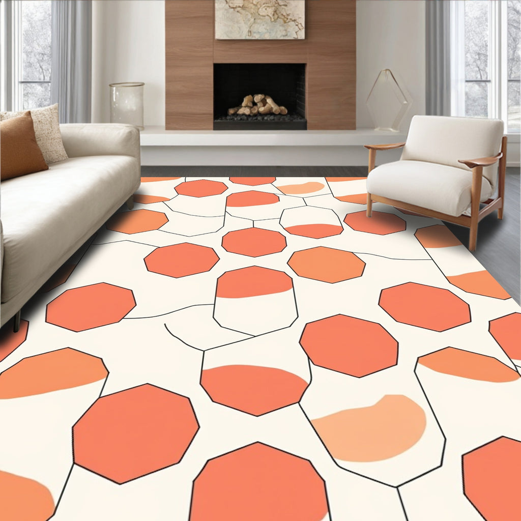 Abstract Geometric Orange Cream Pattern Rug