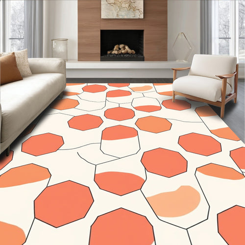 Abstract Geometric Orange Cream Pattern Rug