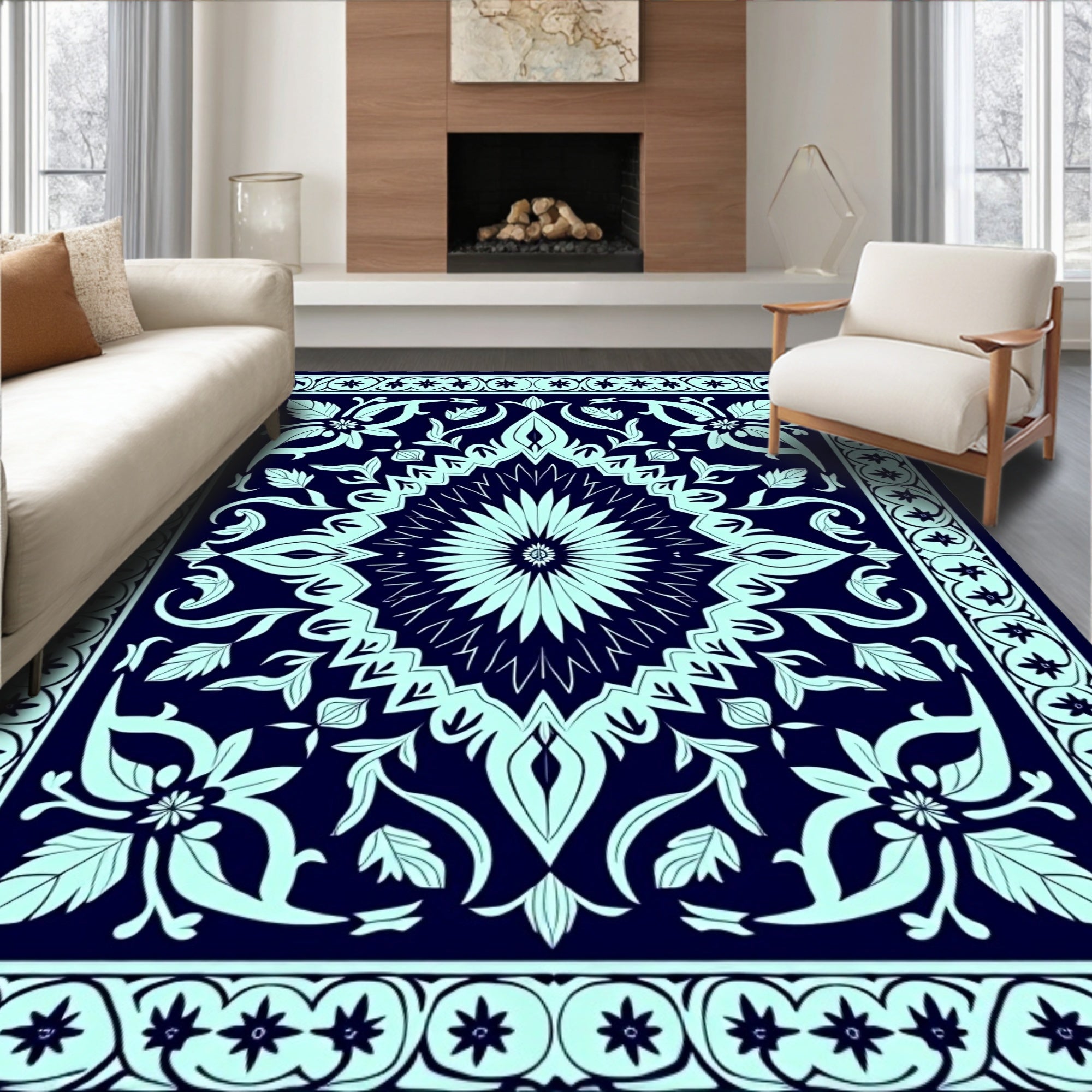 Intricate Floral Mandala Pattern Rug
