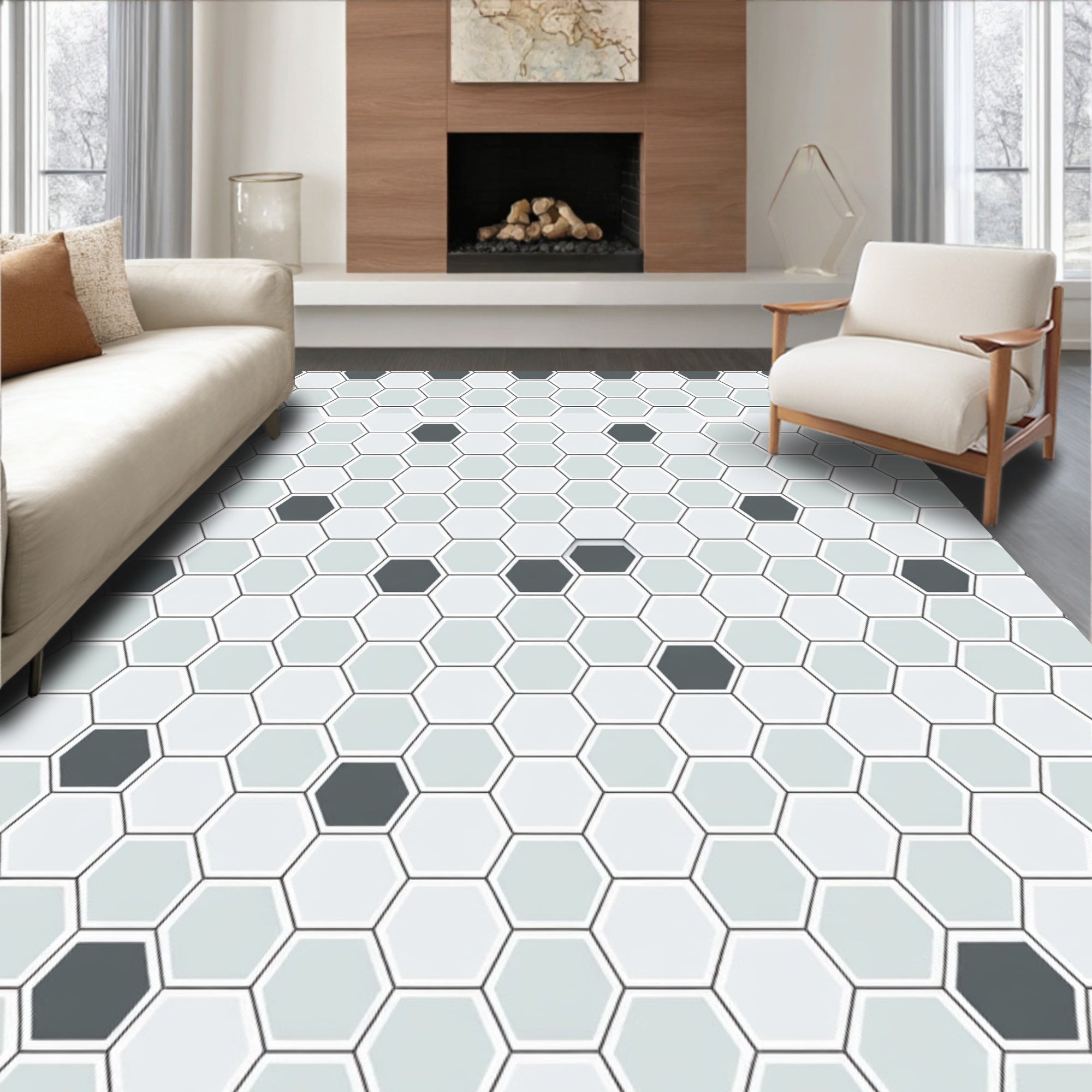 Geometric Hexagonal Cool Tones Pattern Rug