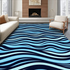 Abstract Blue Wave Pattern Rug
