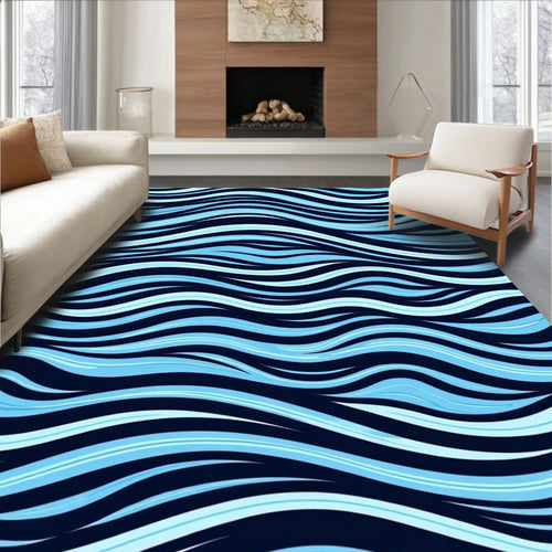 Abstract Blue Wave Pattern Rug