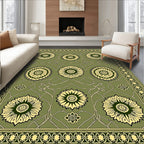Olive Green Floral Medallion Border Rug