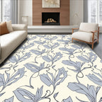 Cream And Blue Floral Vine Pattern Rug