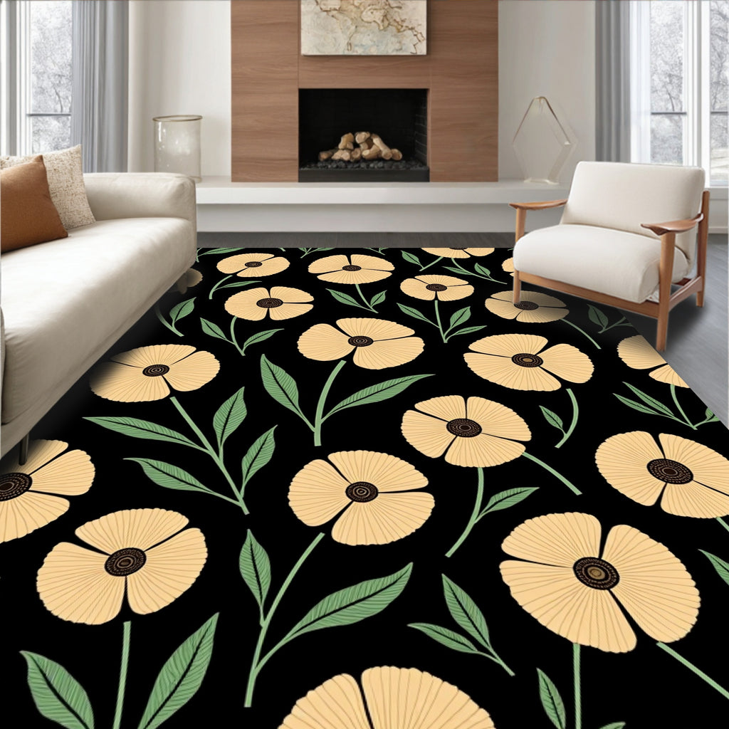 Yellow Floral Leaves Pattern Rug