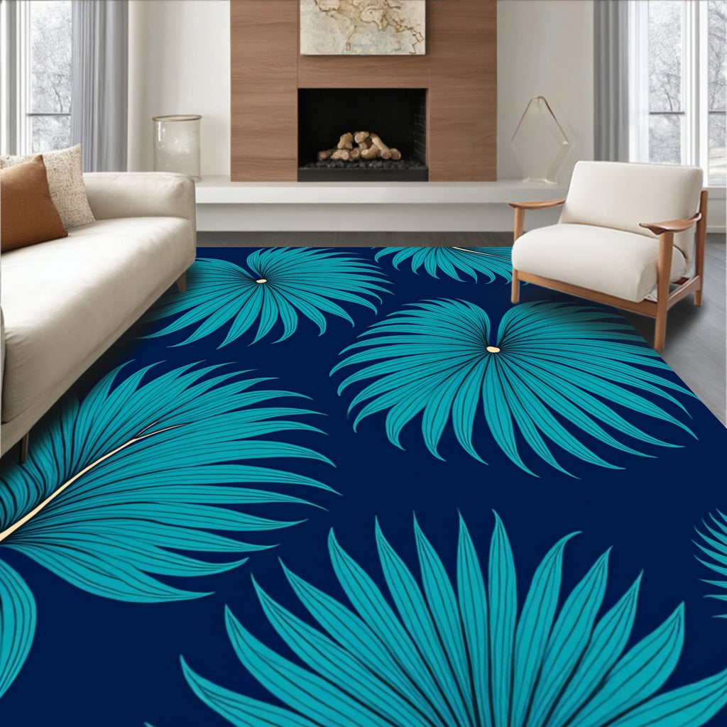 Tropical Fan Leaf Pattern Design Rug