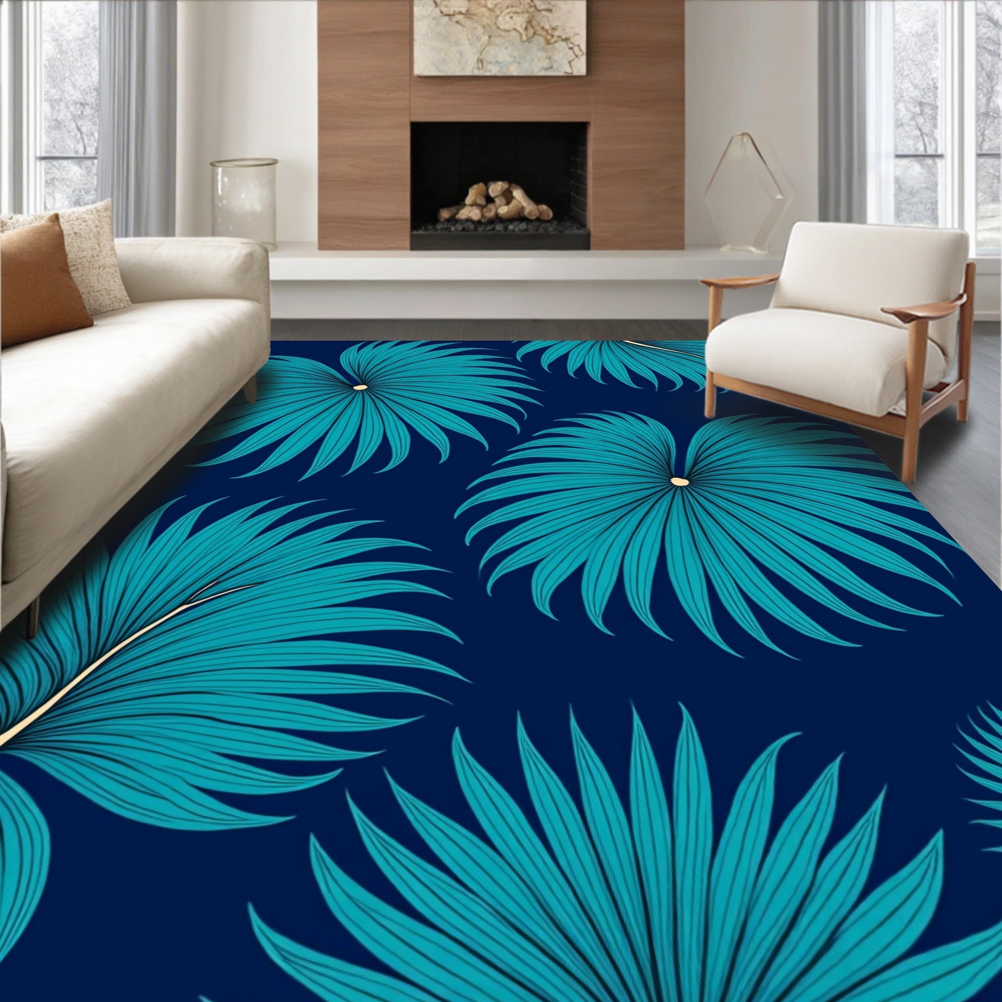 Tropical Fan Leaf Pattern Design Rug