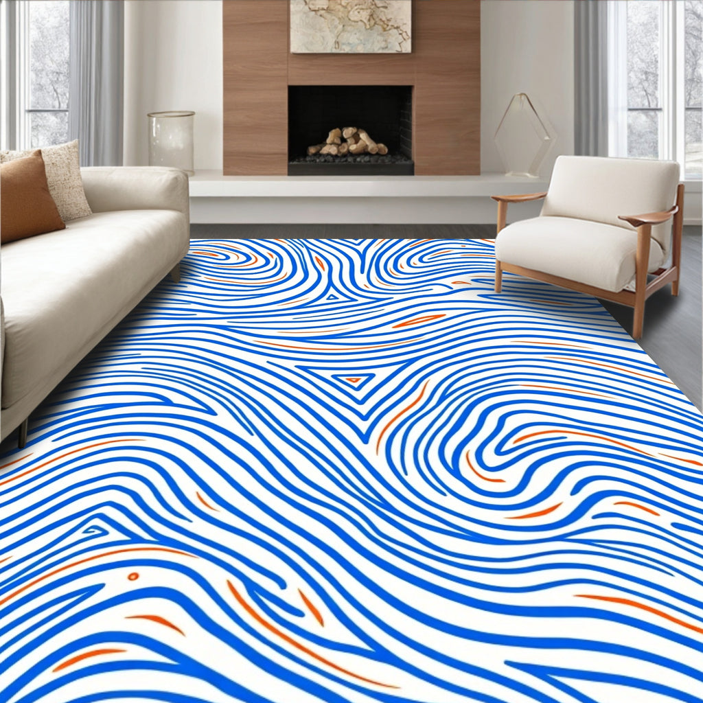 Abstract Blue Orange Flowing Lines Rug