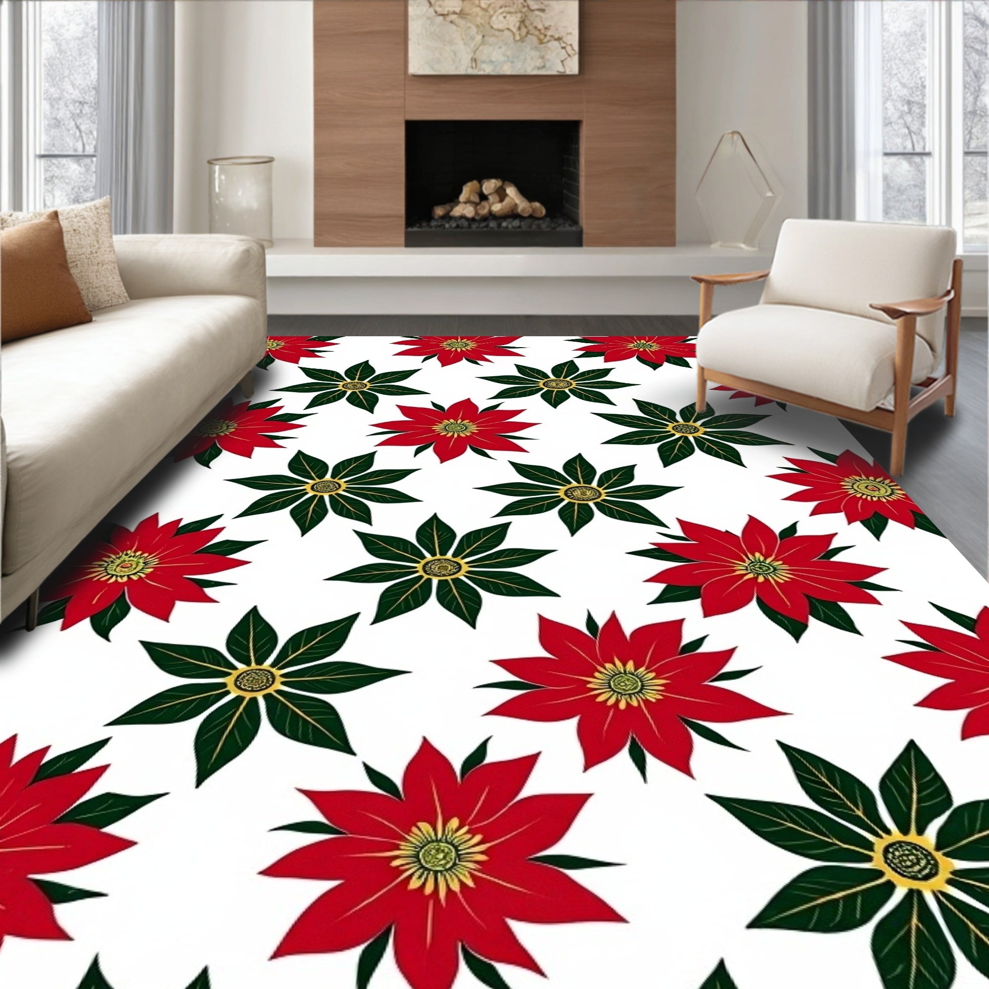 Festive Red Poinsettia Garden Rug