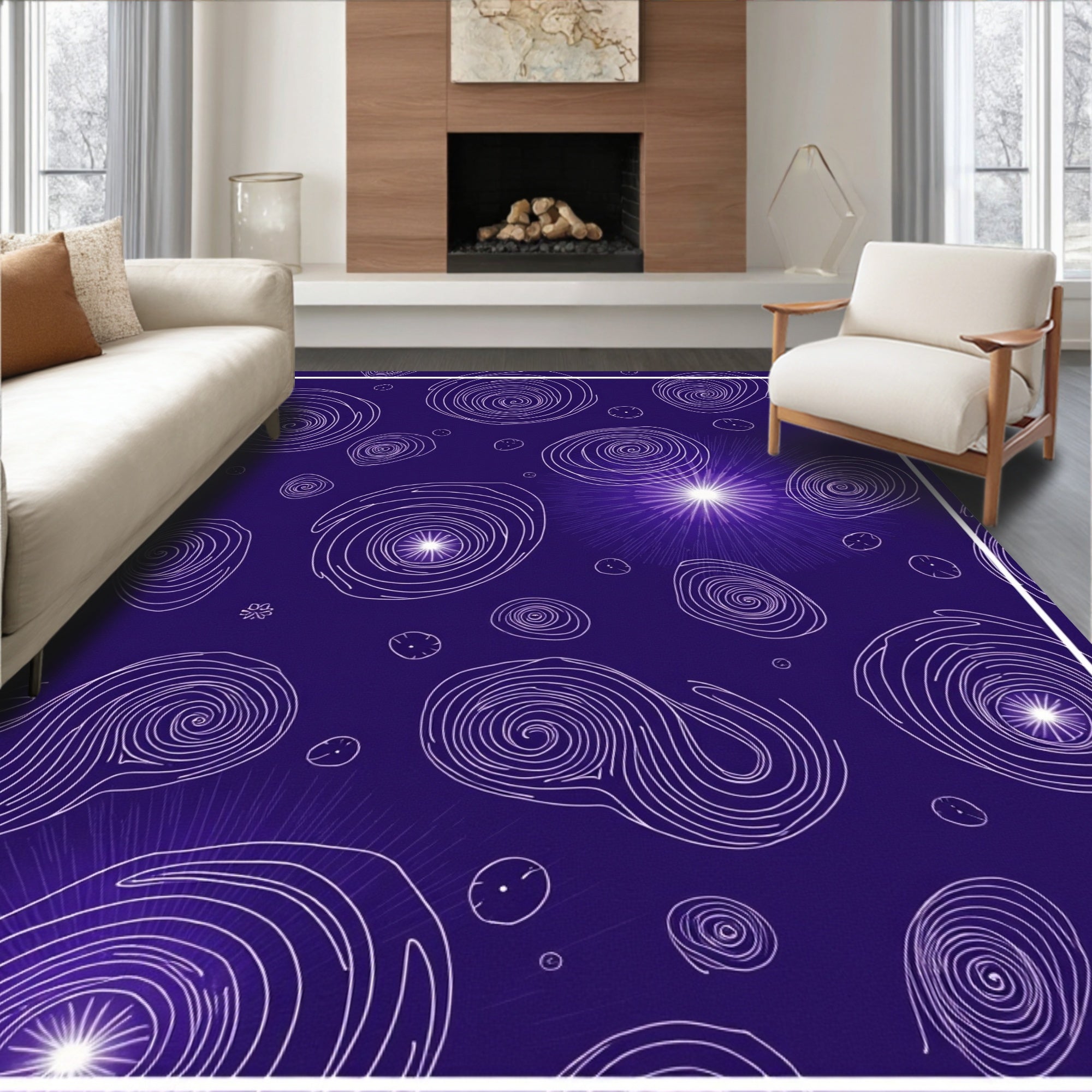 Cosmic Swirls Abstract Line Art Rug