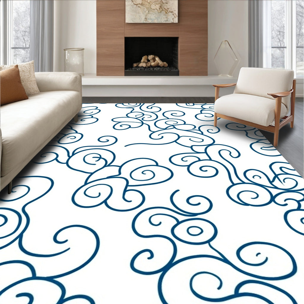 Aesthetic Blue Swirls Pattern Design Rug