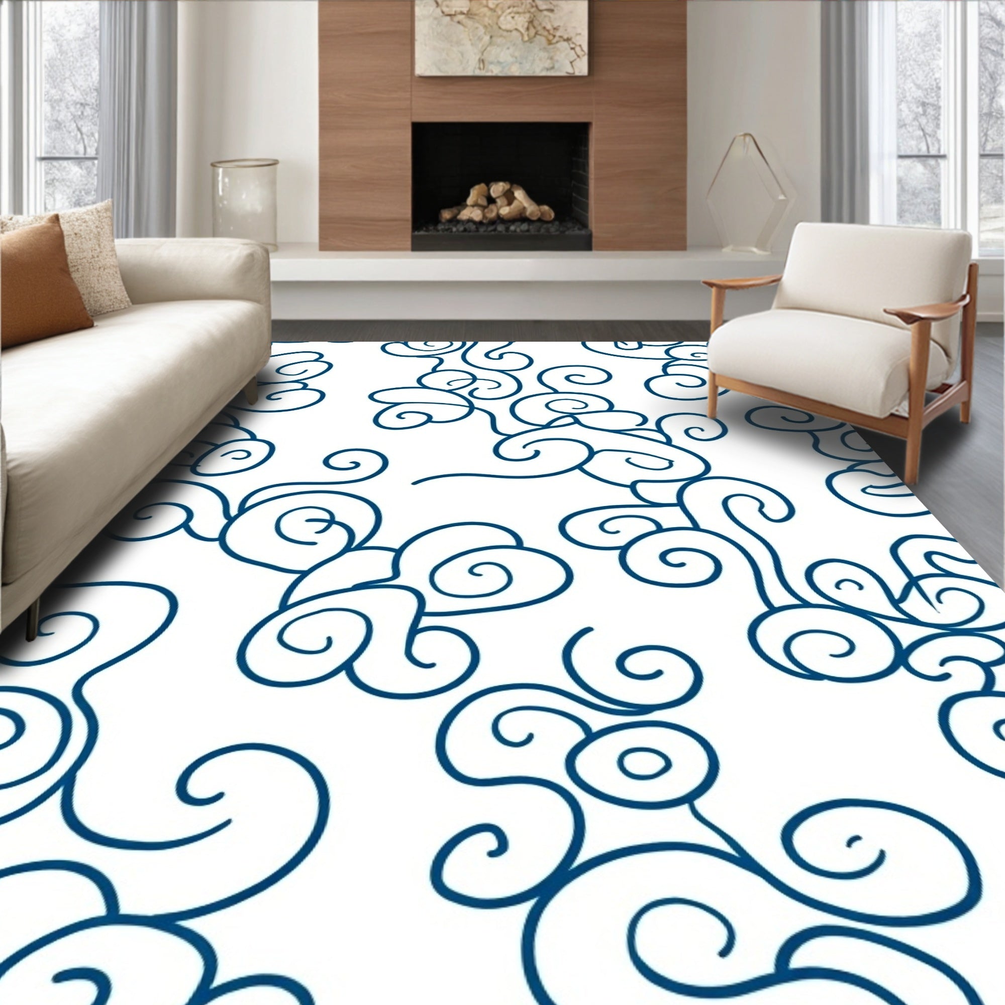 Aesthetic Blue Swirls Pattern Design Rug