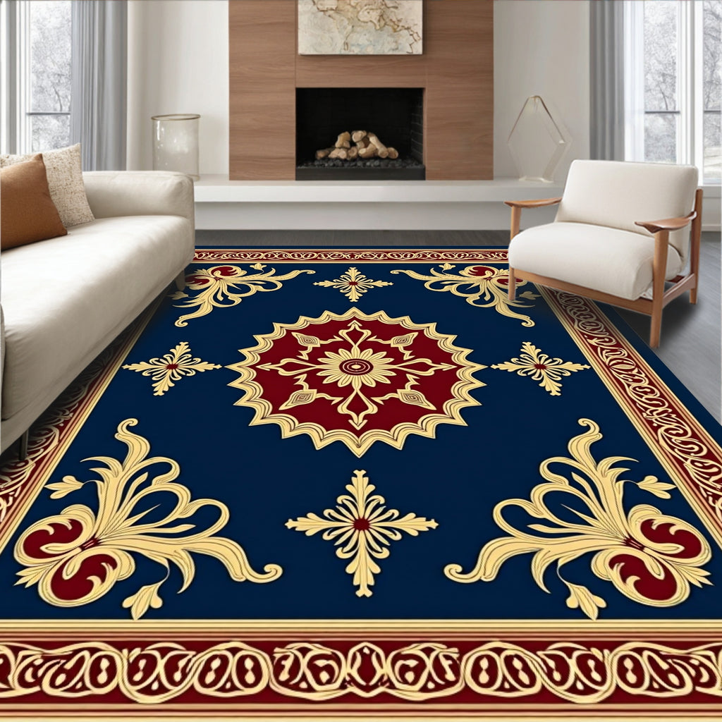 Regal Blue Gold Floral Rug