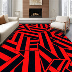 Bold Red Black Abstract Stripe Rug
