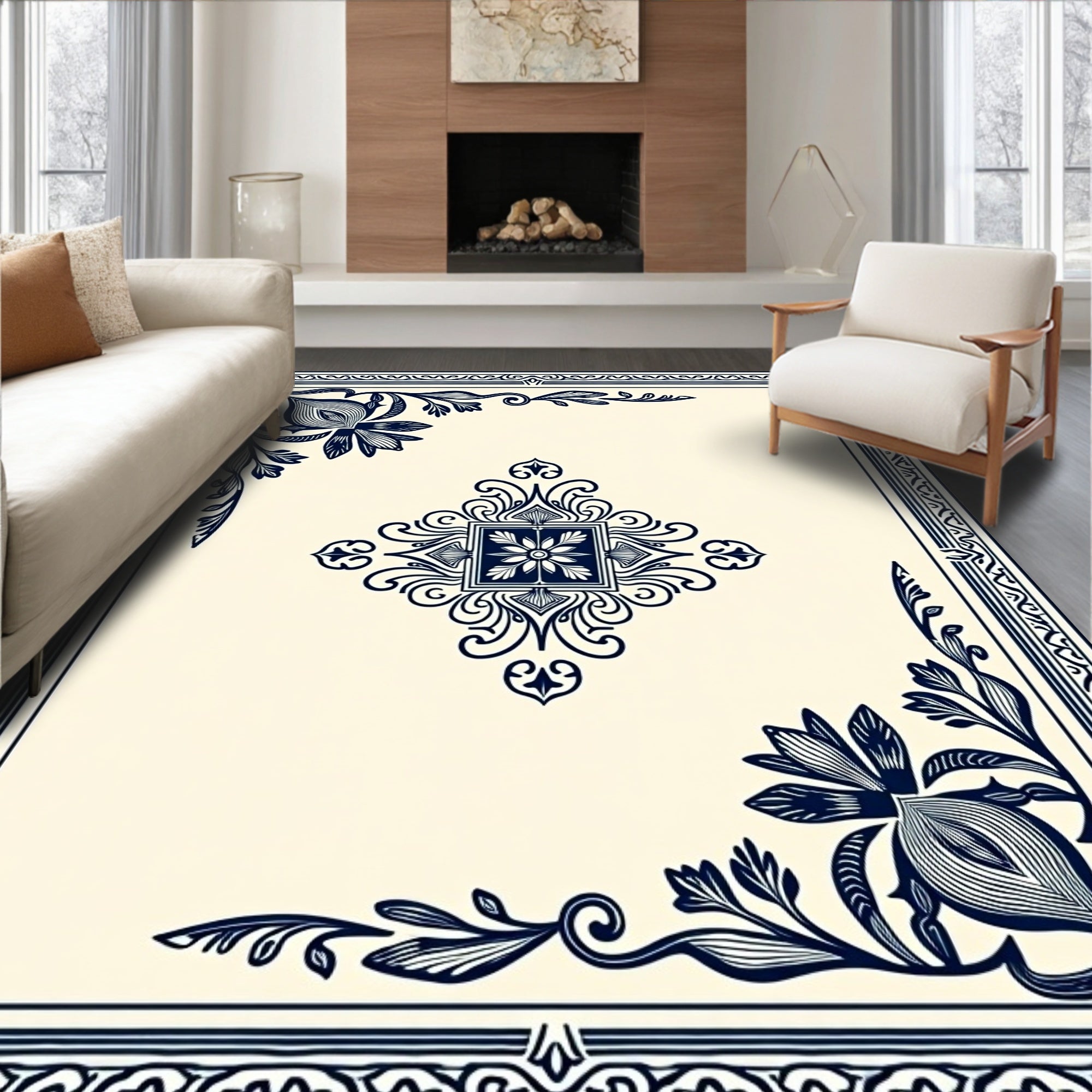 Ornate Floral Corner Accent Pattern Rug