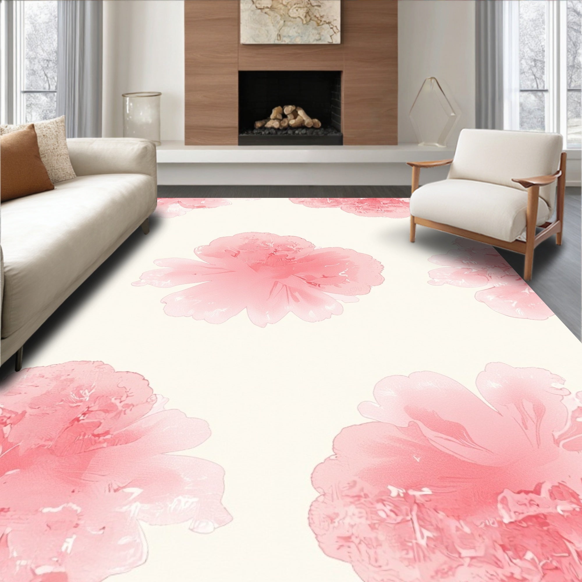 Pastel Pink Floral Imprint Rug