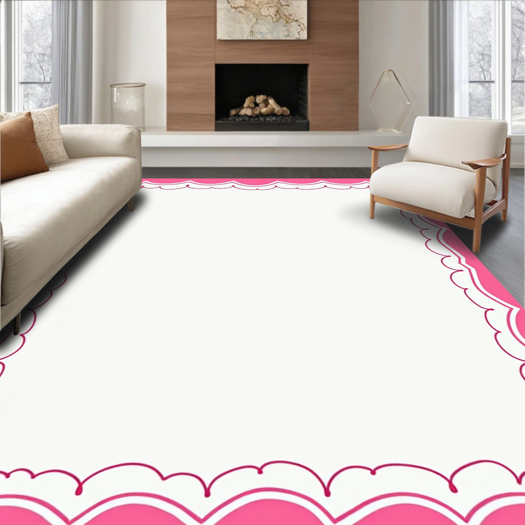 Pink Scallop Border Design Rug