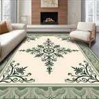 Elegant Creme Green Floral Medallion Rug