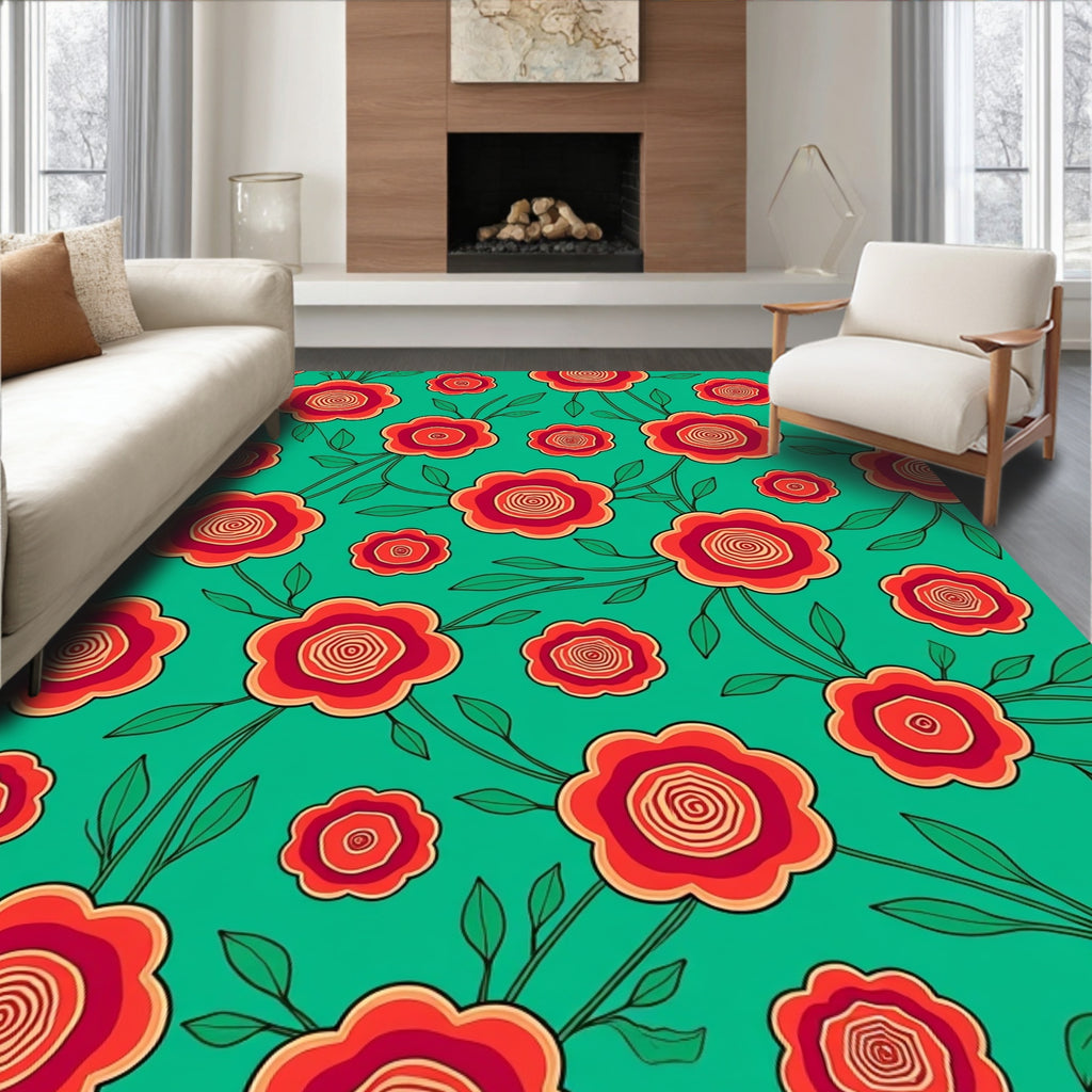 Red Floral Vine Pattern Rug