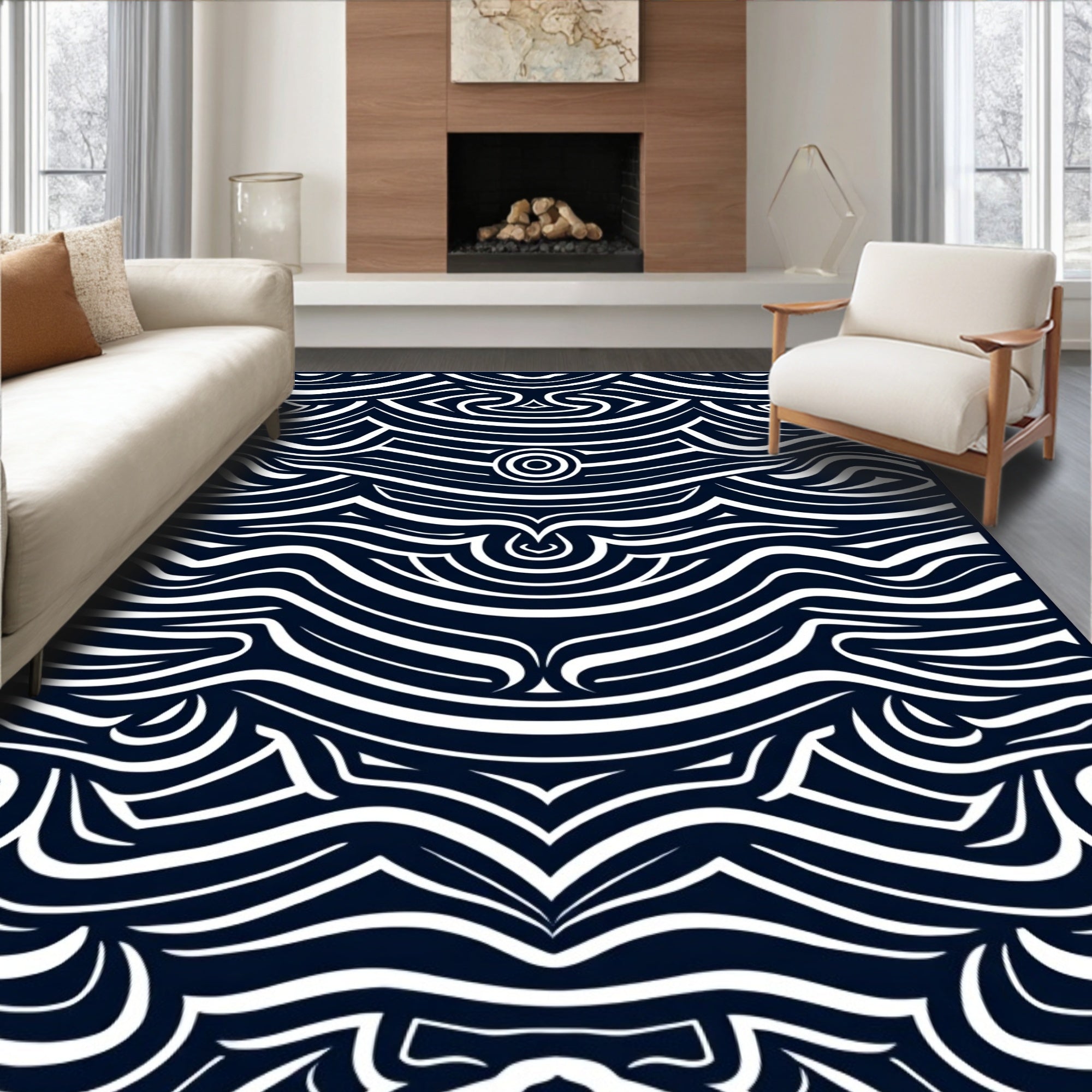 Wavy Graphic Contrast Abstract Rug