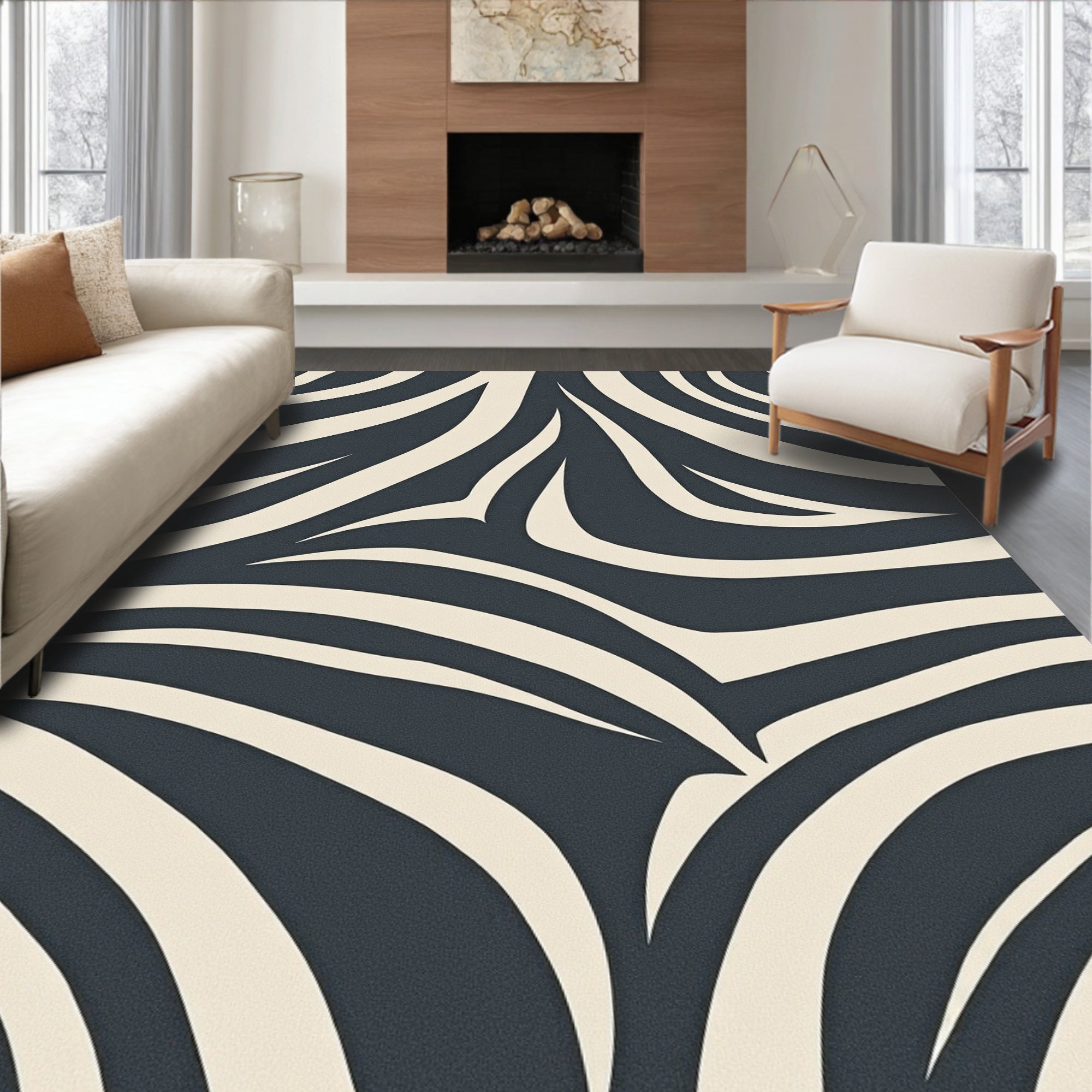 Bold Dynamic Zebra Stripe Rug