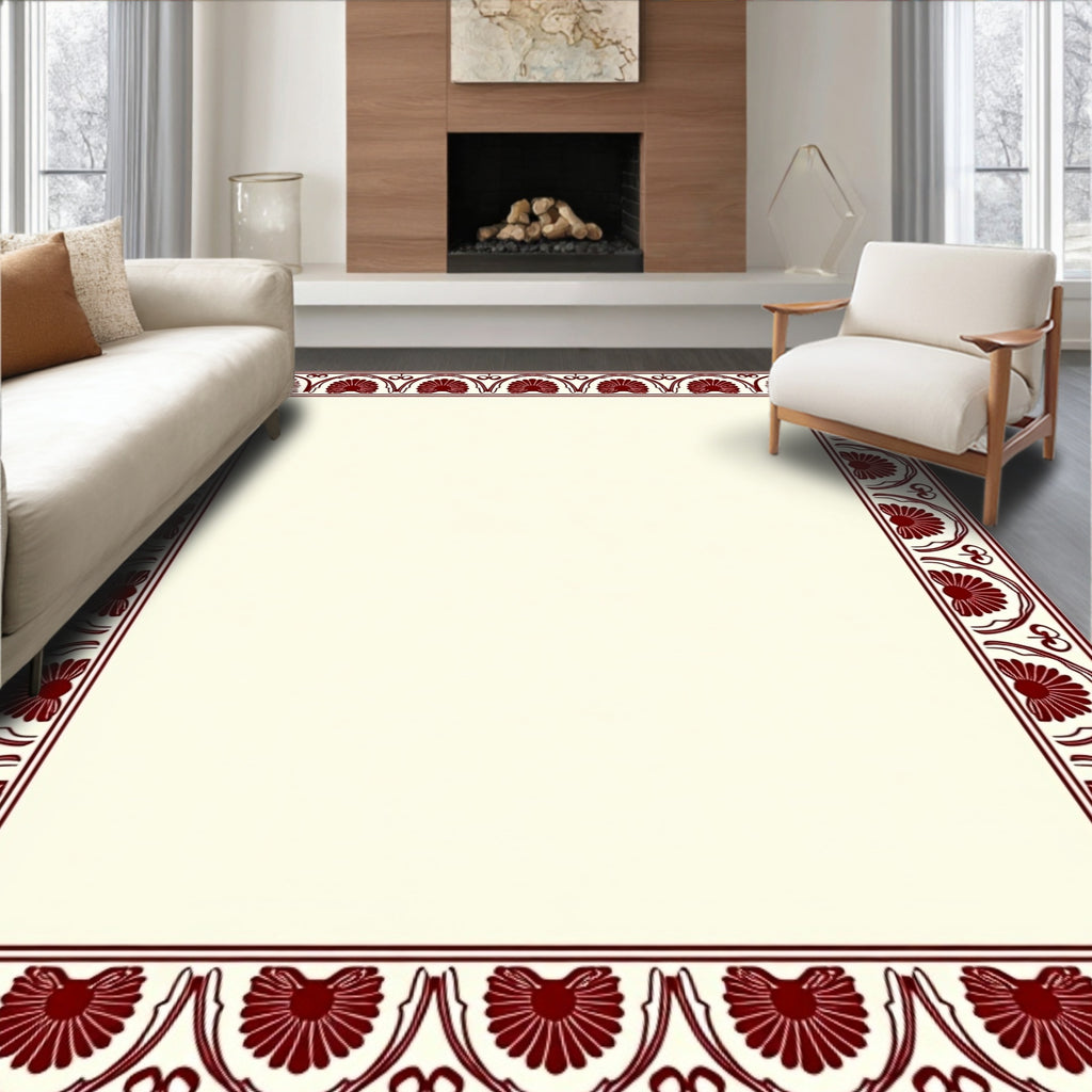 Classical Red Floral Border Design Rug