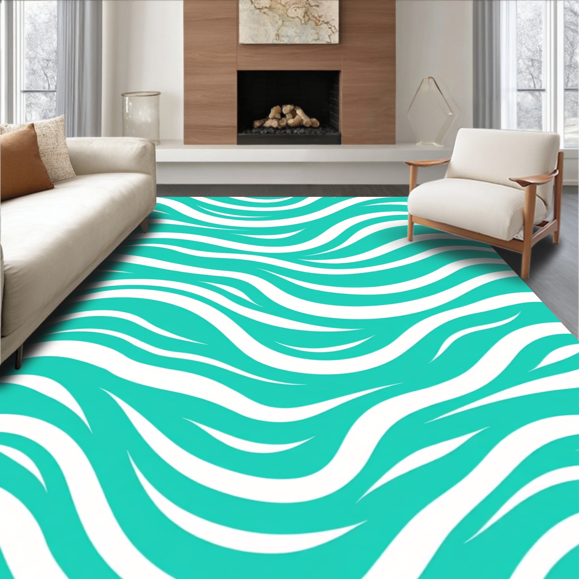 Aqua Waves Pattern Design Rug