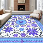 Whimsical Floral Pattern With Decorative Border Rug