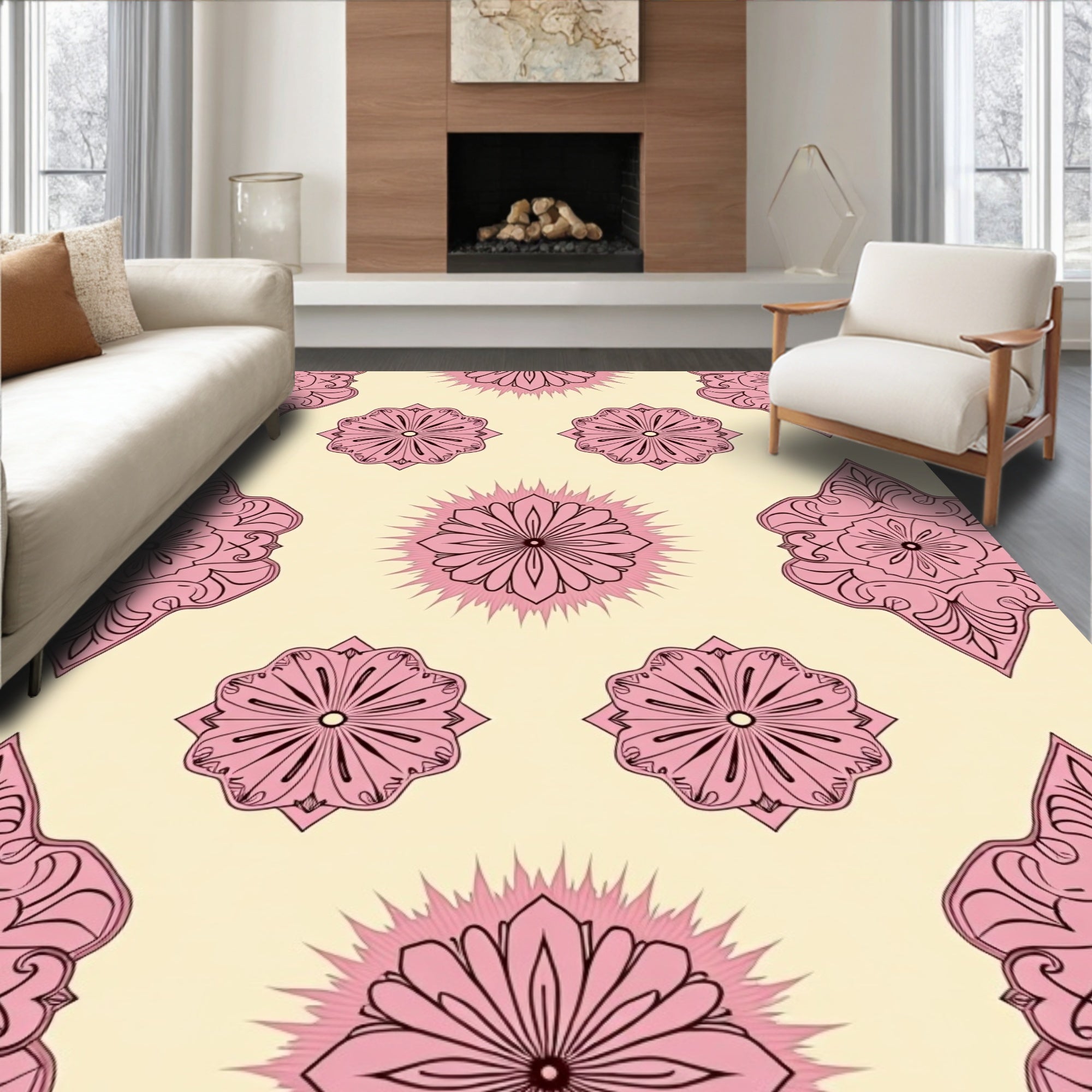Pink Floral Mandala Pattern Design Rug