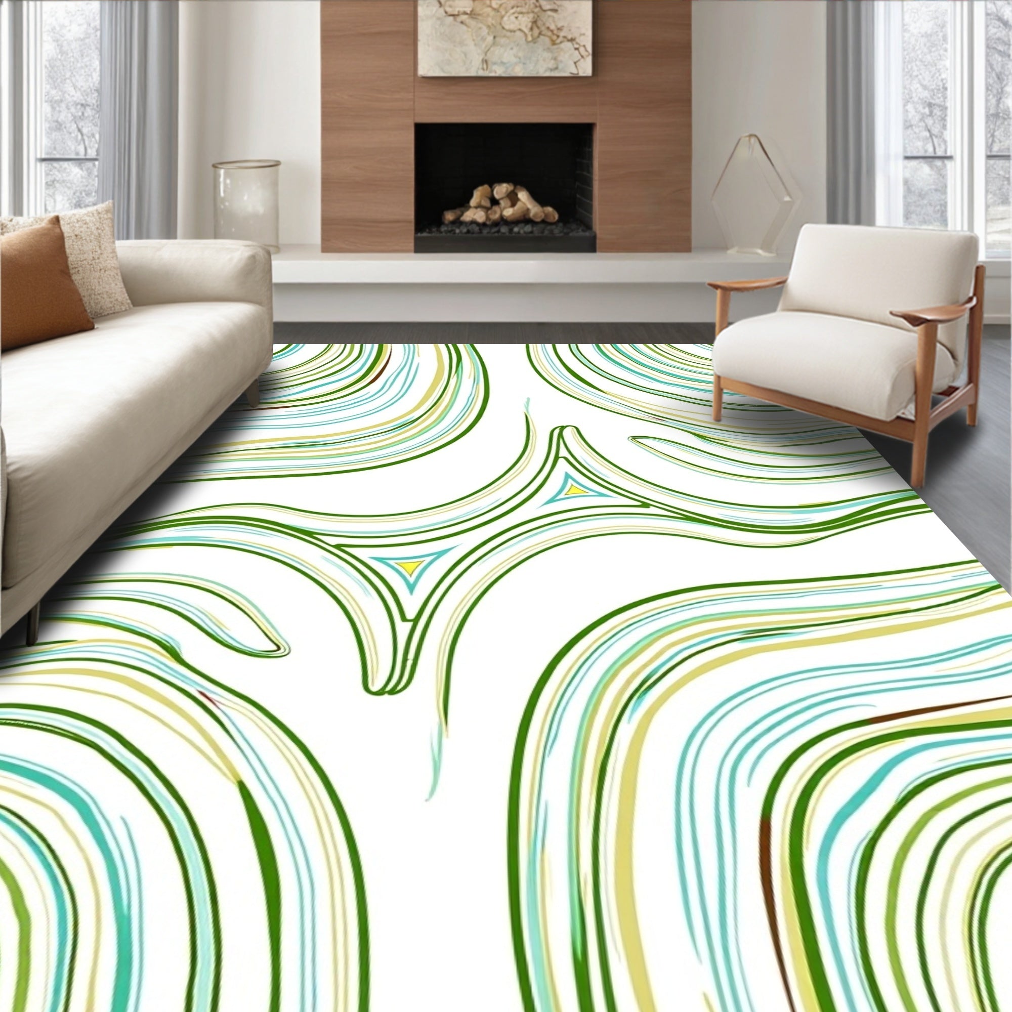 Abstract Swirls Green Aqua Yellow Rug