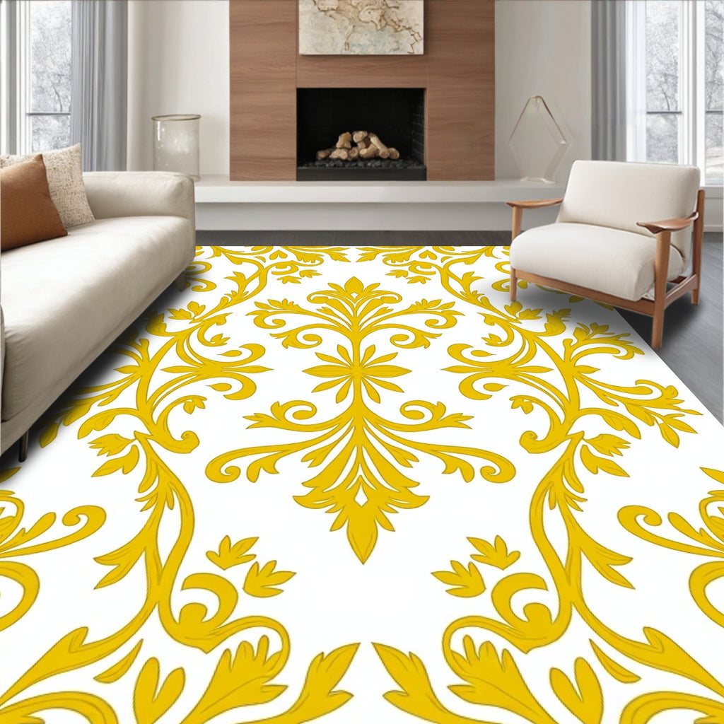 Golden Floral Scroll Pattern Rug
