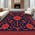 Coral Floral Tiled Indigo Design Rug